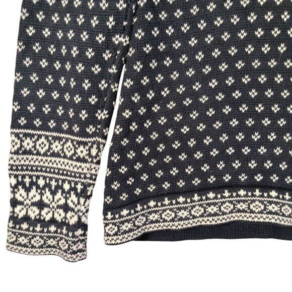 L.L. Bean, 100% Cotton, Nordic Fair Isle Sweater, 1/4 Zip, Black/White, Med.-Reg - Picture 4 of 16
